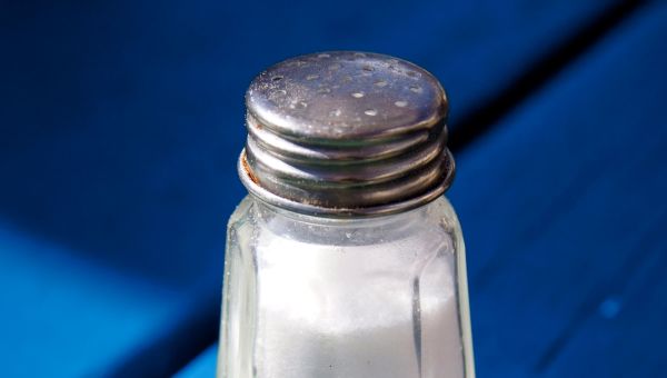 A salt shaker on a picnic table