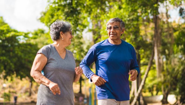 senior couple walking outdoors