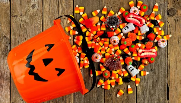candy, bucket of candy, halloween candy