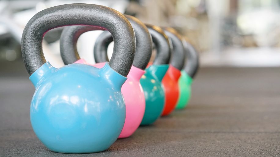Kettlebells in different weights and colors