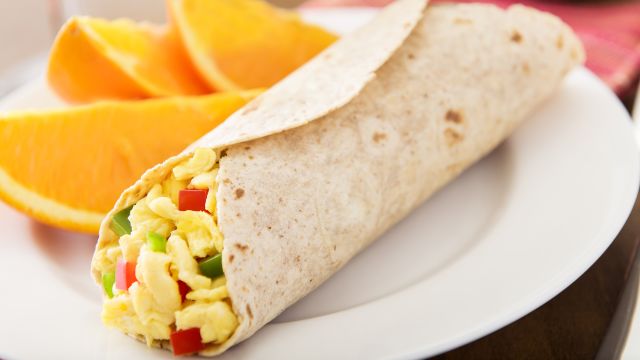 Breakfast burrito on plate