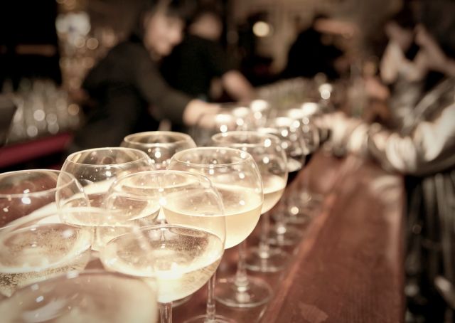 wineglasses on bar counter