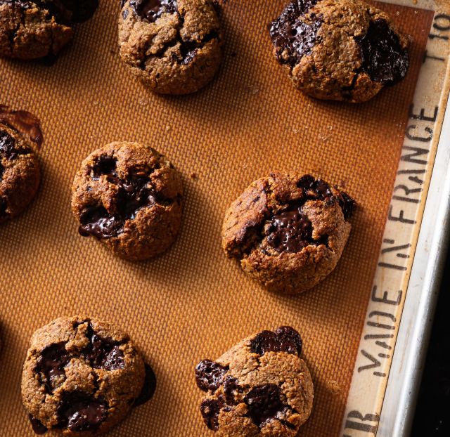 Chocolate chunk cookies on baking sheet