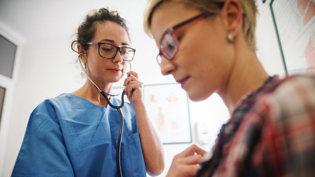 A doctor checks a patient's heartbeat during an appointment. Anemia is associated with a number of cardiovascular problems.