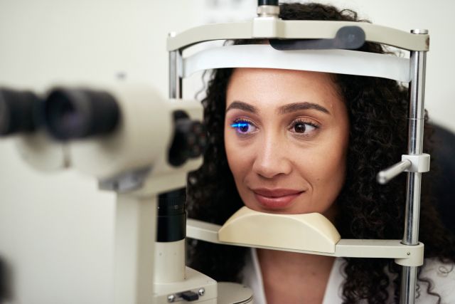 middle-aged women receiving eye exam