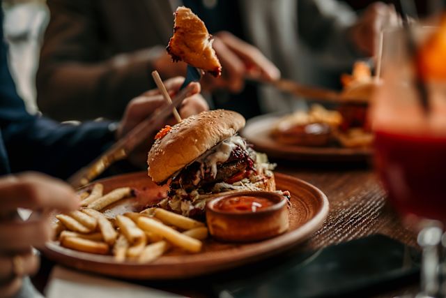 burger and fries restaurant dinner