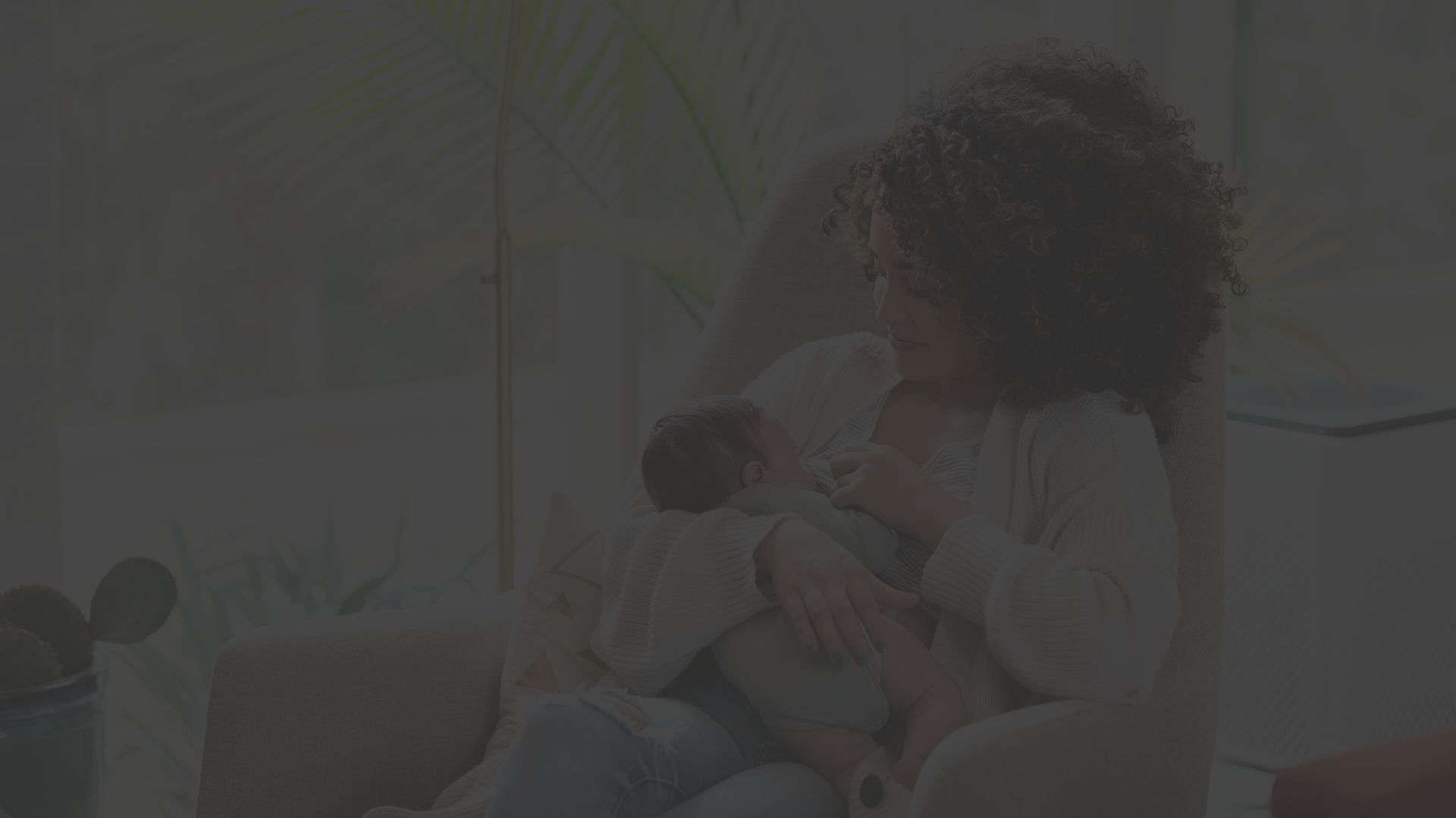 Person breastfeeding their newborn in a bright and sunny room.