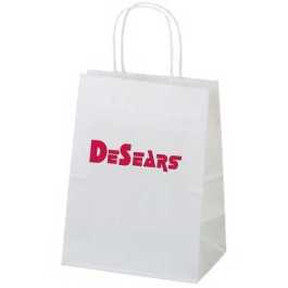 8 x 4.75 x 10.5  White Kraft Printed Paper Bag