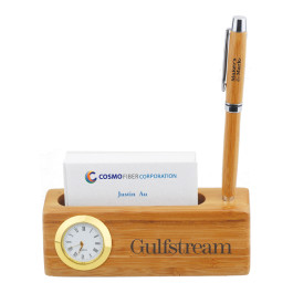 Engraved Bamboo Business Card and Pen Holder Clock