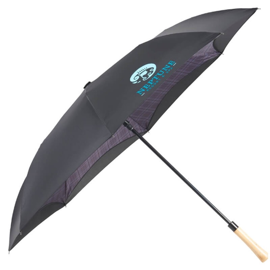 48" Recycled Pet Auto Open Plaid Inversion Umbrella