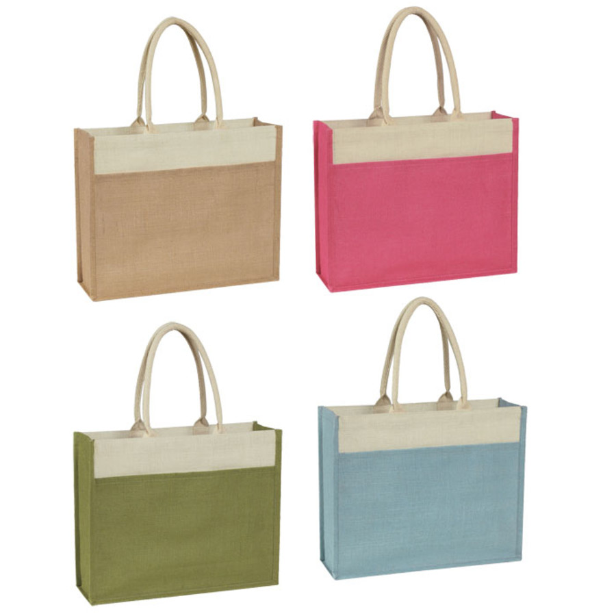 Custom Logo Jute Tote With Front Pocket