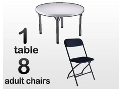 1 5ft Adult Round Table & 8 Black Chairs Combo