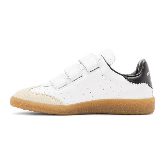 ISABEL MARANT Beth Pinked-Trim Grip-Strap Sneaker, White in White/Black ...