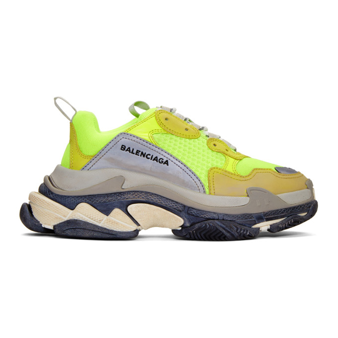 BALENCIAGA MEN'S TRIPLE S MESH & LEATHER SNEAKERS, YELLOW | ModeSens