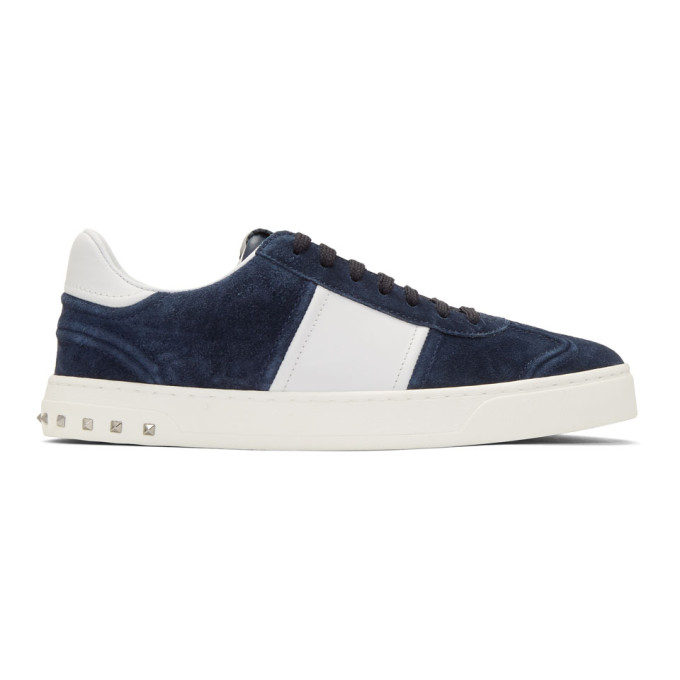 VALENTINO Flycrew Leather-Panelled Suede Sneakers in Navy | ModeSens
