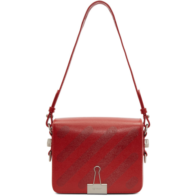 Off-White Binder Clip Velvet Shoulder Bag In Red | ModeSens