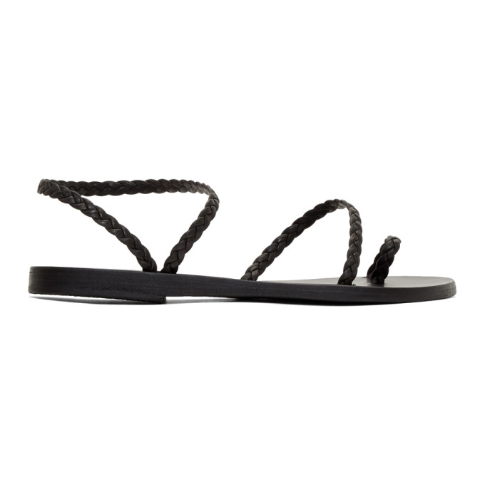Ancient Greek Sandals Black Braided Leather Eleftheria Sandals | ModeSens