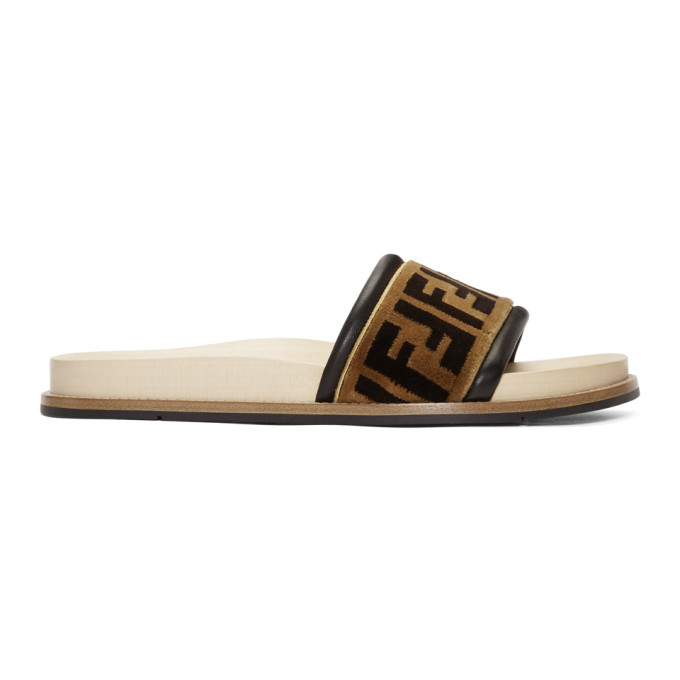 fendi logo print velvet slides