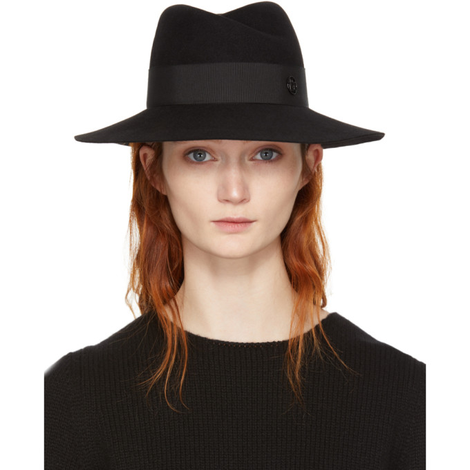 maison michel 黑色毛毡防水 virginie 浅顶软呢帽
