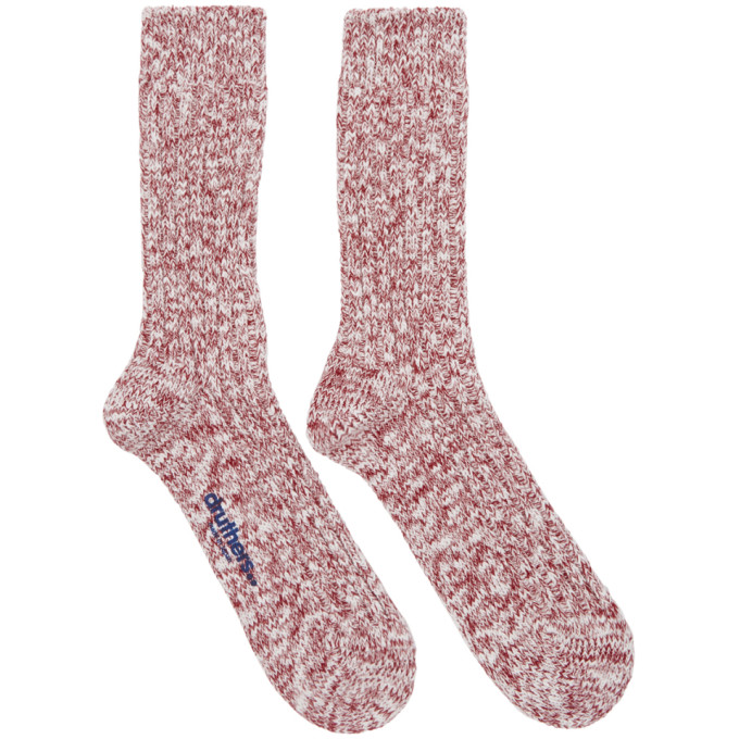 DRUTHERS DRUTHERS RED AND WHITE SLUB CREW SOCKS