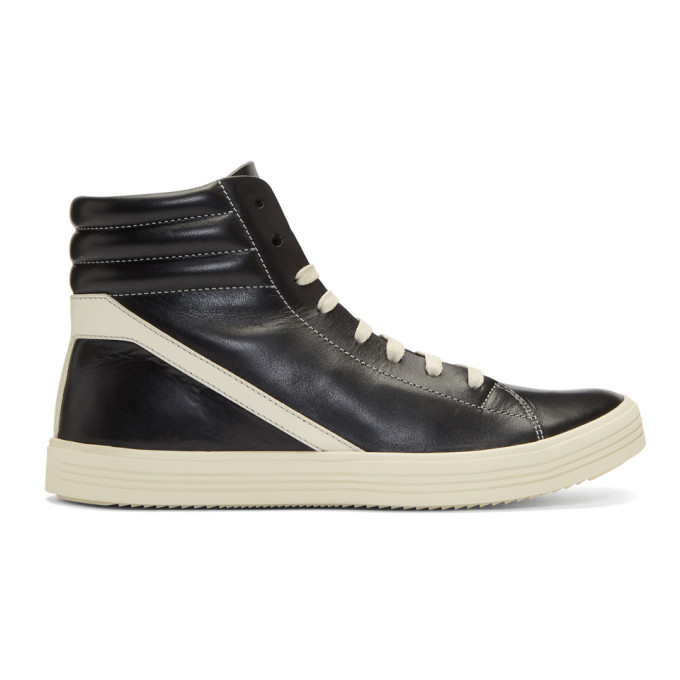 RICK OWENS RICK OWENS BLACK AND OFF-WHITE GEOTHRASHER HIGH-TOP SNEAKERS