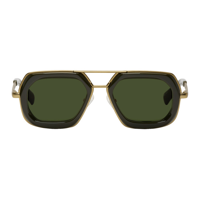 DRIES VAN NOTEN Green & Gold Linda Farrow Edition 173 C4 Sunglasses