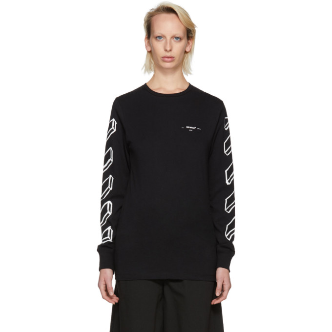 OFF-WHITE OFF-WHITE BLACK AND WHITE LONG SLEEVE DIAGONAL MARKER ARROWS T-SHIRT,OMAB001E181850241001
