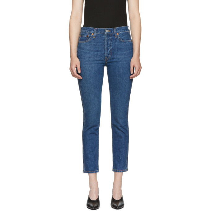 Re done Blue Originals Double Needle Crop Jeans In Saf ModeSens
