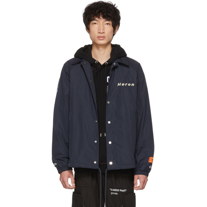 Heron Preston Ctnmb Print Coach Jacket In Dkblue/whit