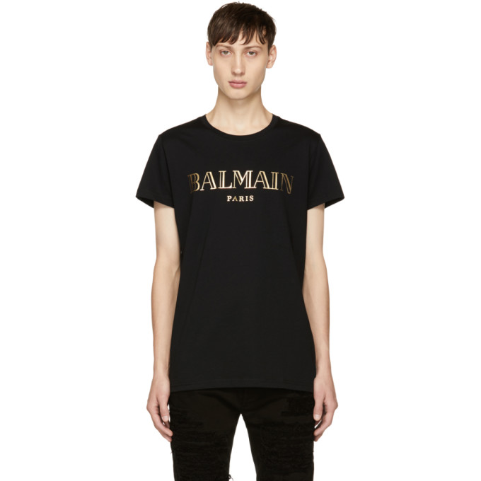 BALMAIN Logo Printed Cotton Jersey T-Shirt, Washed Black | ModeSens
