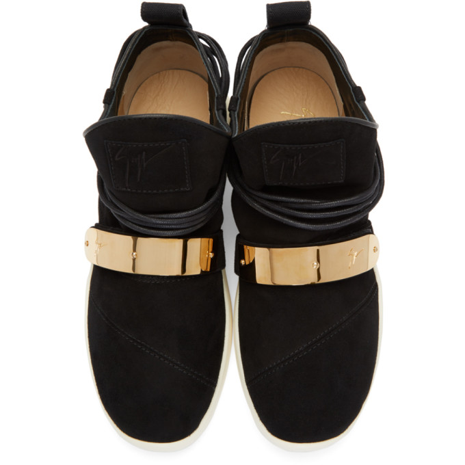 GIUSEPPE ZANOTTI Suede Slip-On Sneakers With Metal Plaque in Black ...