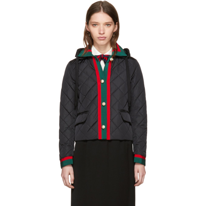 GUCCI QUILTED CONTRAST TRIM JACKET, BLUE | ModeSens