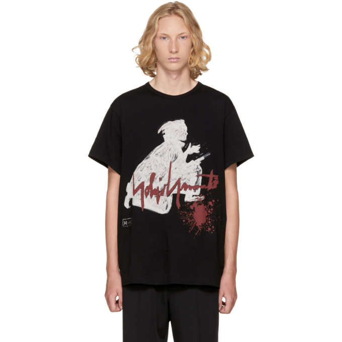YOHJI YAMAMOTO Printed Samurai Cotton Jersey T-Shirt in Black | ModeSens