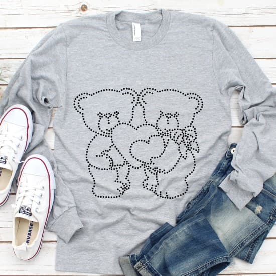 Holografisk bamsepar med hjerte - strygemærke