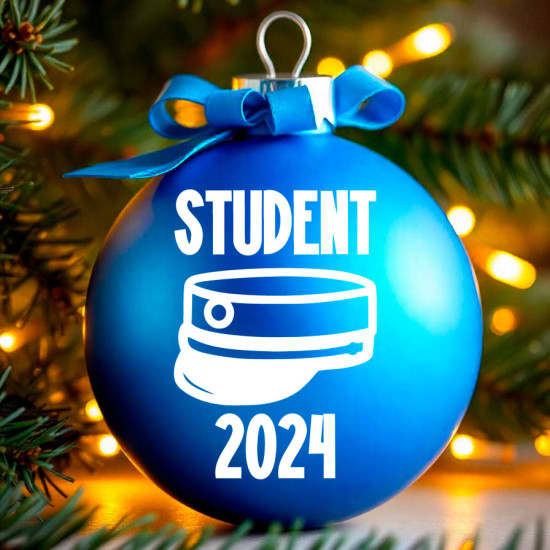 Student og årstal klistermærke til julekugle