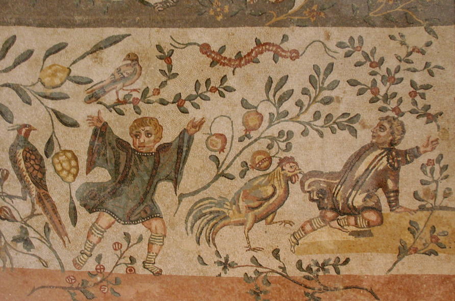 Mosaic of children with animals and plants. Villa del Casale, Piazza Armerina, Sicily, 4th century. 
