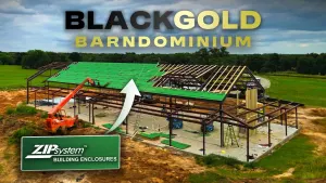  Complete Air Barrier Upgrade for Black Gold Barndominium Home | Huberwood Zip System 