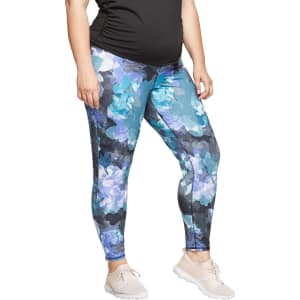 Maternity Plus Size Floral Print Active Leggings With Crossover