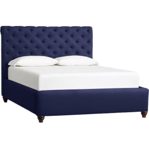 Chesterfield Upholstered Bed Full Navy Washed Grainsack From
