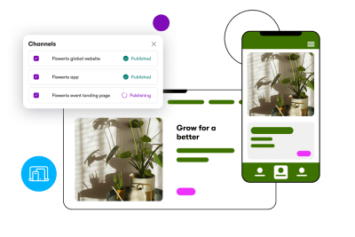 Kentico Content Hub showing single content update syncing across web, email, and mobile channels