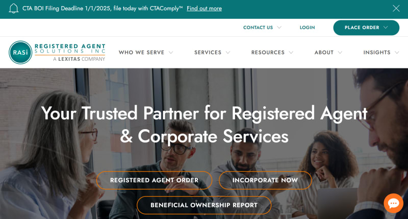 Registered agent solutions website