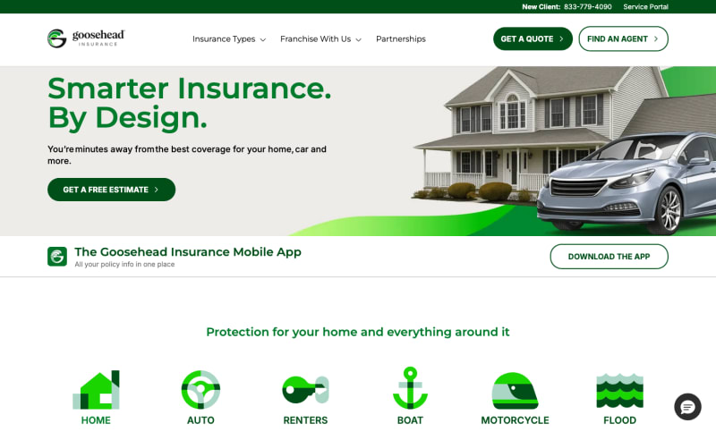 Goosehead Insurance website with streamlined quote flow and agent search built on Xperience by Kentico SaaS