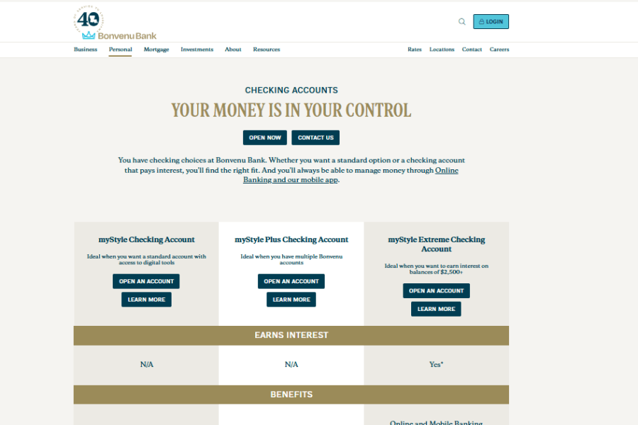 A comparison table of three checking accounts: myStyle, myStyle Plus, and myStyle Extreme.